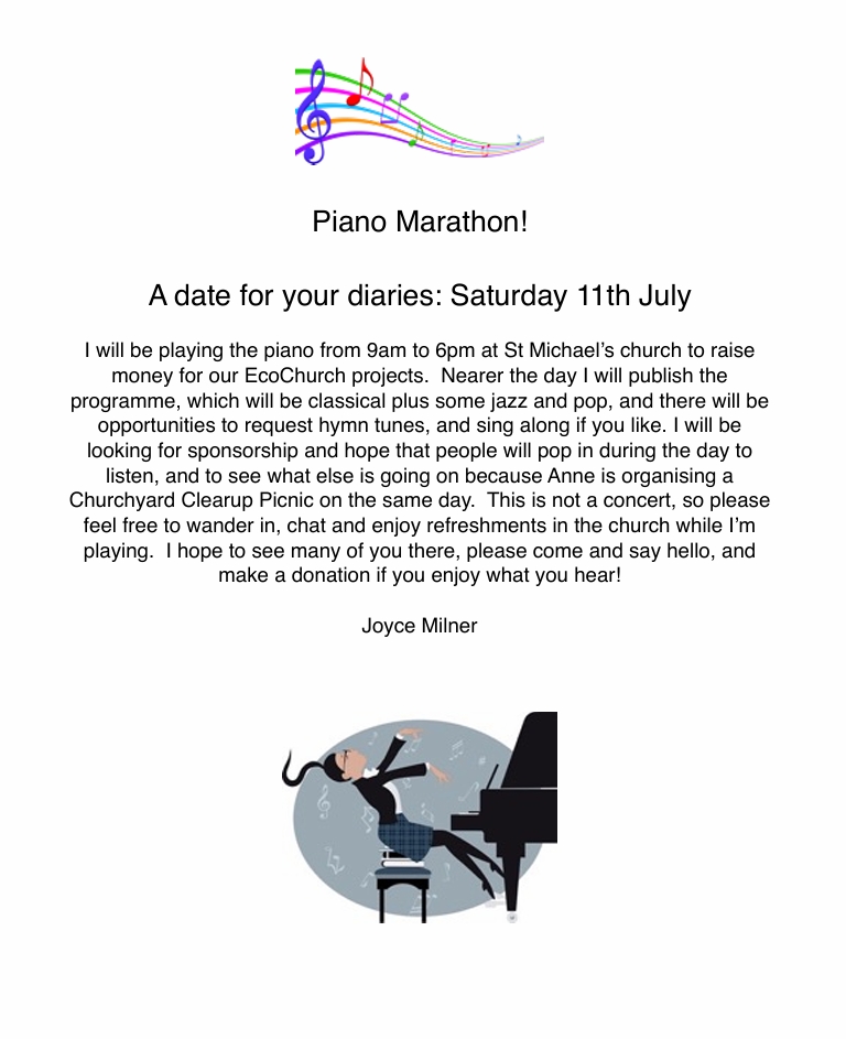EcoChurch Piano Marathon - 11th July