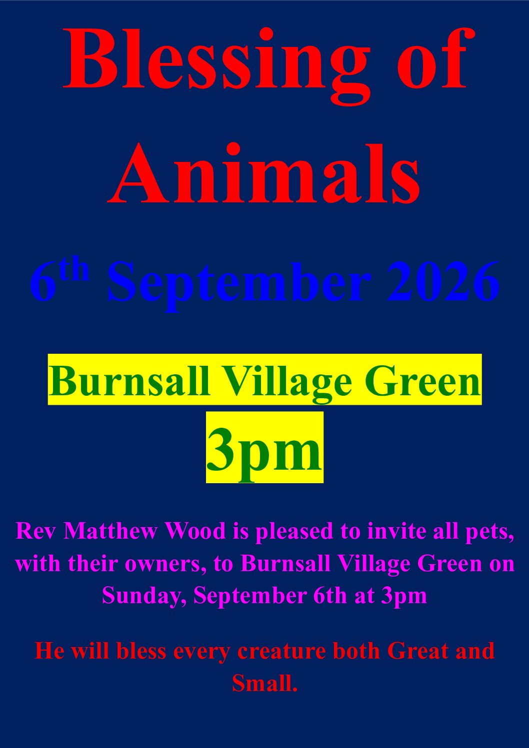 Blessing of Animals - 6th September