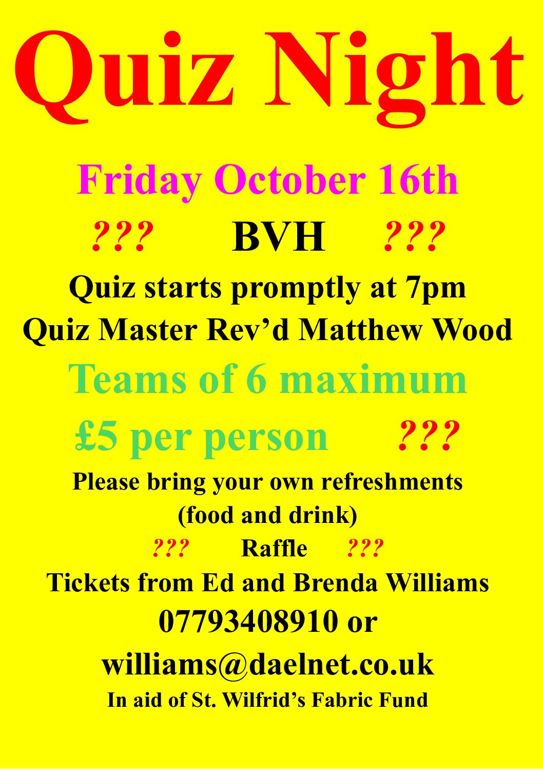 Burnsall Quiz - 16th October